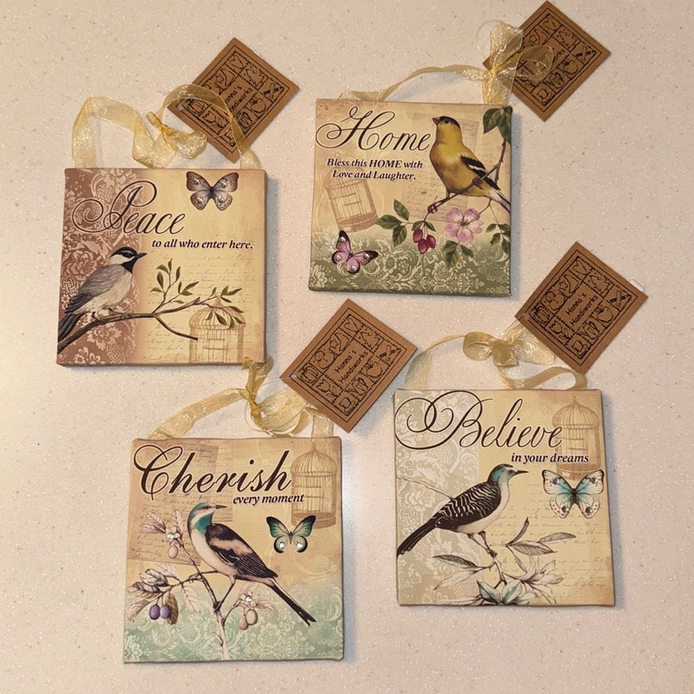 NWT Set of Four Birds with Butterflies and Inspirations